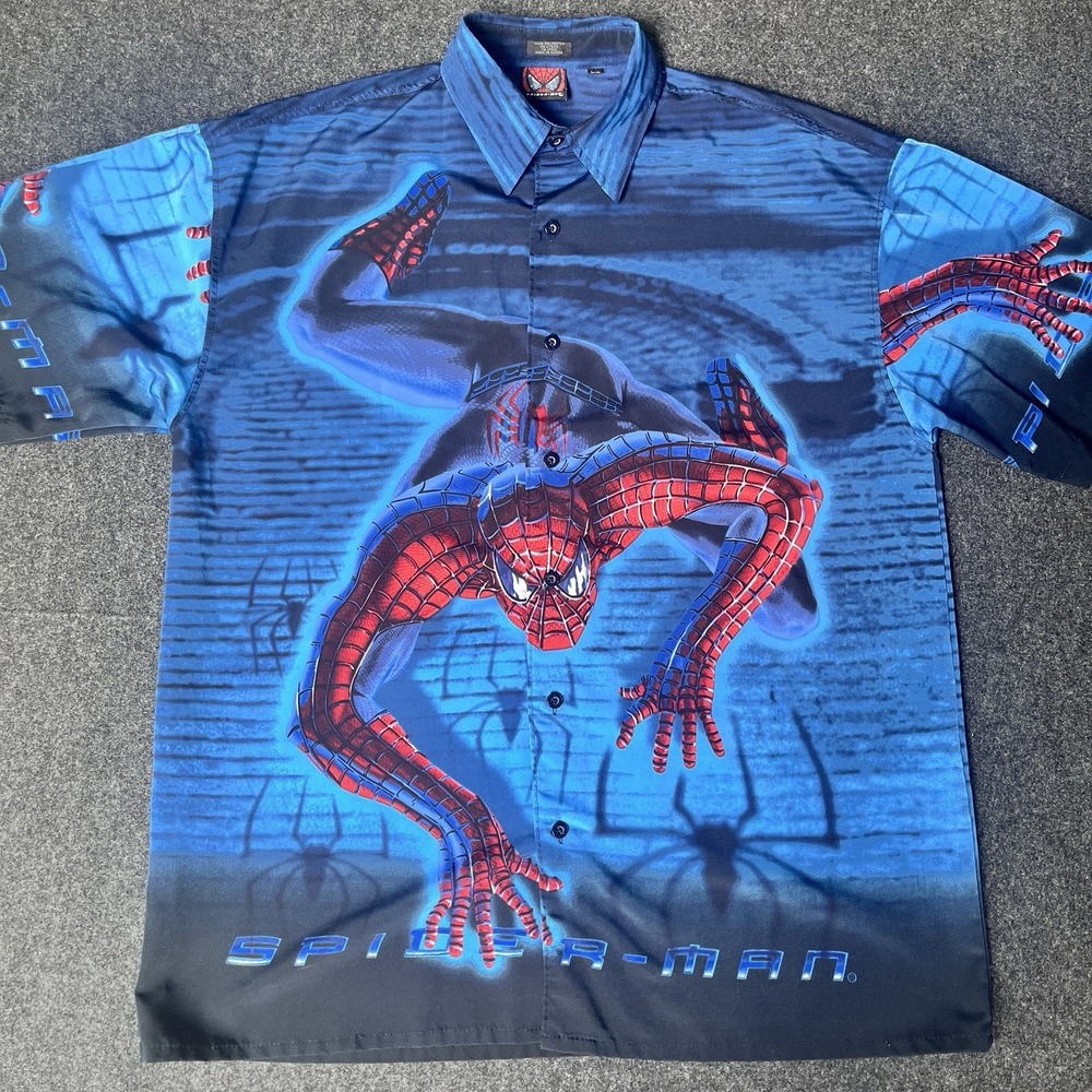 Spiderman Short Sleeve Button Up Shirt Mens L - Picture 3 of 6